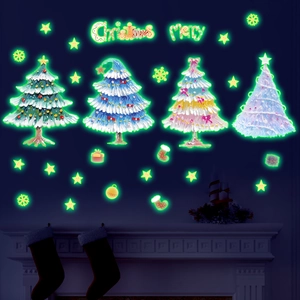 Glow In The Dark Christmas Tree Wall Stickers Fluorescent PVC Snowflake Star Decals For Bedroom Living Room Holiday Home Decor