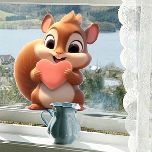 Cute 3D cartoon squirrel static window cling with pink heart for home glass decoration