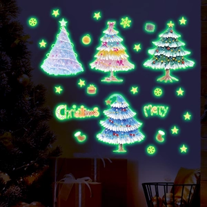 Glow-in-the-dark Christmas tree wall stickers set with stars and Merry Christmas text