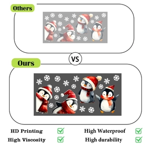 Macro shot showing high viscosity and waterproof Christmas penguin window stickers