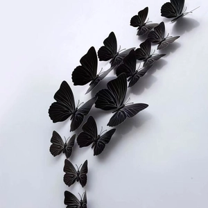 3D black butterfly wall stickers with realistic wing textures for home living room decor