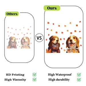 Macro detail of waterproof Beagle autumn window sticker showing HD printing quality