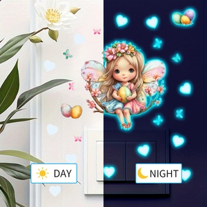 Luminous wall stickers showing elf and butterfly patterns in day and night contrast