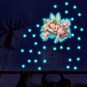 Stickers muraux lumineux avec une fée endormie et des points bleus fluorescents pour enfants