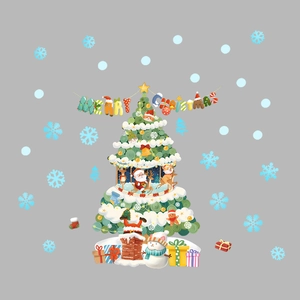 Luminous Christmas tree wall stickers with Merry Christmas letters and blue snowflakes