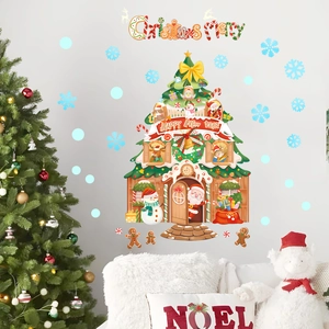 Luminous Christmas tree house wall stickers with Santa and reindeer on white wall decor