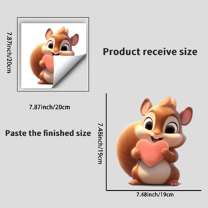 Cute squirrel static glass window decal with pink heart for nursery decor 20cm
