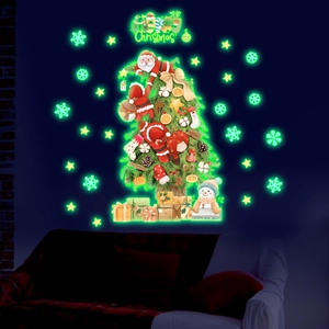 Glow in the dark Christmas tree wall stickers with luminous snowflakes and stars for decor