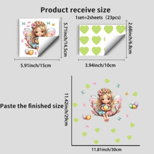 Luminous fairy wall sticker set with glowing butterflies and hearts for kids bedroom decor