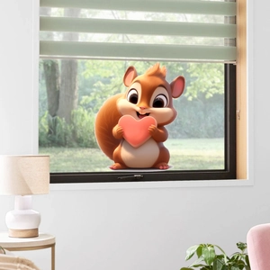 Cute cartoon squirrel window sticker with pink heart for home glass decoration