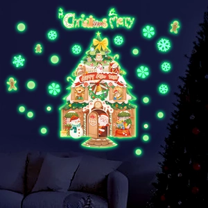 Luminous Christmas tree wall sticker with Santa and snowman for holiday home decoration