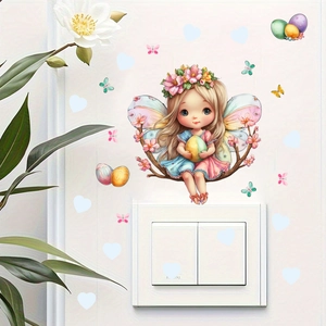Luminous fairy wall sticker with butterflies and colorful hearts for living room decor