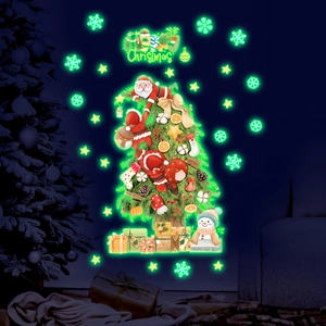 Luminous Christmas tree wall stickers glowing in the dark with snowflakes and stars decoration