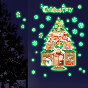Luminous Christmas tree and Santa wall stickers glowing in dark for holiday home decoration