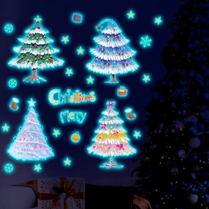 Luminous Christmas tree wall stickers set with glowing stars and festive snowflake decals