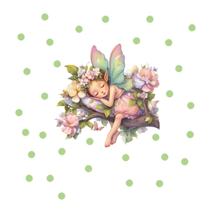 Sticker mural fée lumineuse sur branche avec pois pour chambre d'enfant