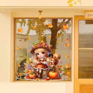 Autumn themed static window stickers set with fairy girl, squirrel and pumpkin designs