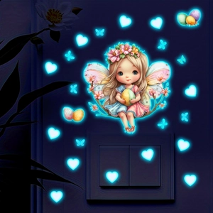 Luminous fairy wall stickers with glowing hearts and butterflies for bedroom wall decor