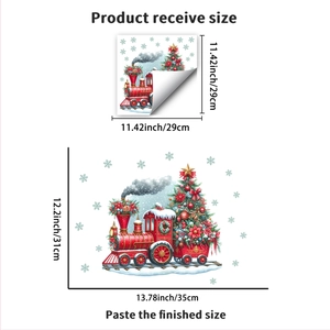 Christmas train and snowflake wall decals with detailed layout and finished size dimensions