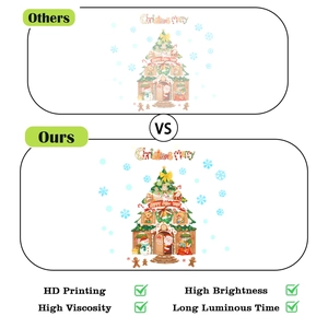 Close-up showing high-definition printing and superior brightness of glow Christmas wall stickers