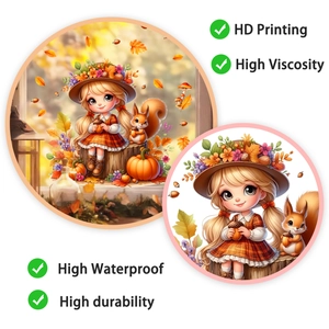 Detail of waterproof squirrel and pumpkin window decals with HD printing quality