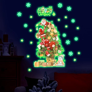 Luminous Christmas tree wall stickers glowing in dark with stars and snowflakes