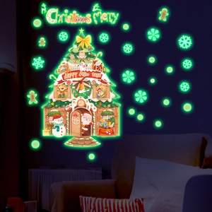Glow in the dark Christmas tree wall sticker with Santa and luminous festive patterns