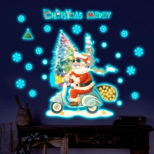 Leuchtende Weihnachten Wandaufkleber Glow In The Dark Weihnachtsmann Roller Wasserdicht PVC Cartoon Dekal Für Schlafzimmer Deko