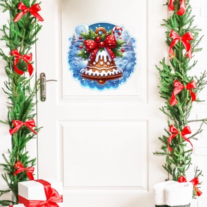 Christmas snowman bell wall sticker with festive bow and winter holly for door decoration
