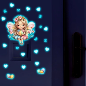 Glow in the dark fairy and blue luminous hearts wall decals for bedroom decoration