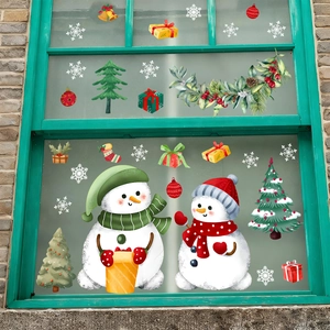 Adesivi elettrostatici natalizi con pupazzo di neve e alberi per decorazione vetri