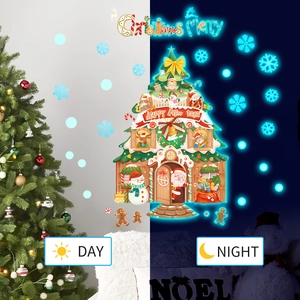 Glow in the dark Christmas tree and Santa wall stickers showing day and night effect