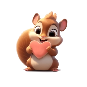 Cute cartoon 3D squirrel static window cling holding a pink heart for home decor