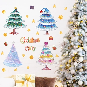 Luminous Christmas tree wall stickers with colorful snowflake and gift patterns for decor