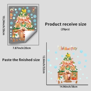 Detailed size specifications for 29-piece Christmas wall stickers set on grey background