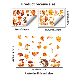 Fall window clings set featuring hedgehog, mushrooms, and maple leaves for home decor