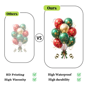 Close-up of Christmas balloon stickers showing HD printing and waterproof texture