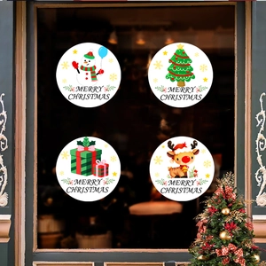 Stickers de fenêtre de Noël statiques avec bonhomme de neige, sapin et renne festif