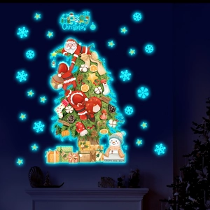 Luminous Christmas tree wall decals showing glow-in-the-dark stars and snowmen details