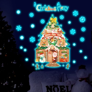 Luminous Christmas tree wall stickers with Santa Claus and snowflakes for festive decor