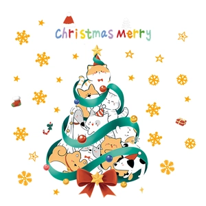 Luminous Christmas wall stickers with cartoon pets forming a festive tree shape