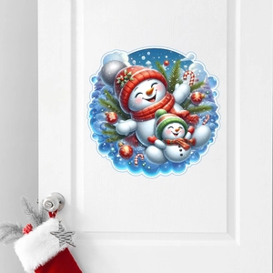 Christmas Snowman Bell Decorative Wall Stickers For Home Bedroom Door Waterproof PVC Round Festive X-mas Holiday Party Decals