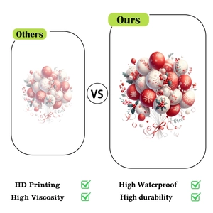 Comparison showing HD printing and high durability of red Christmas balloon stickers