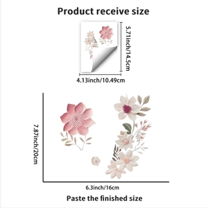 Floral wall stickers for light switches showing size 20x16cm in pink and white bloom