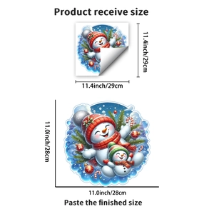 Detailed size guide for cartoon snowman wall decal with receive and finished dimensions
