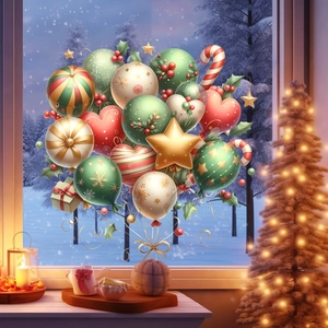 Christmas Window Stickers Static Cling PVC Reusable Festive Balloons Snowflakes Pattern Holiday Home Shop Glass Decor