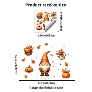 Thanksgiving gnome and pumpkin wall decals with product size layout and finished dimensions