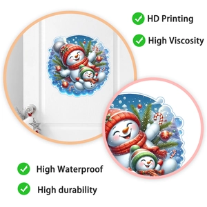 Detail of Christmas snowman wall decal showing HD print quality and waterproof texture
