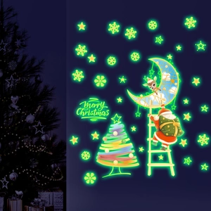Glow-in-the-dark Christmas wall stickers featuring Santa Claus, moon and glowing stars