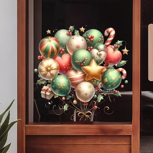 Christmas window stickers with festive red, green and gold balloons for glass door decoration